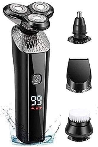 SHRGOMPIT Rasoir électrique for Hommes Rechargeable 4 en 1, Rasoir Rotatif, Tondeuse à Barbe, Rasoir for Le Visage, étanche, Humide et Sec, sans Fil