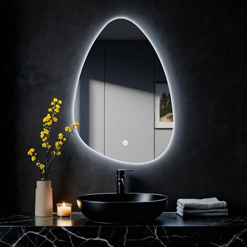 MYGIIVOVO Miroir de Salle de Bain Mural, Miroir de Salle de Bain avec éclairage, Miroir avec lumière LED, commutateur Tactile et intensité Variable en 3 Couleurs (60L x 40B cm)