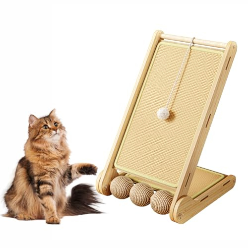 Tabla rascadora para gatos, 60 cm, plegable, en forma de L, rascador de sisal para gatos con 3 bolas rascadoras para todos los gatos, afilando garras y proteger muebles