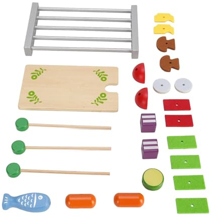 Riuulity Holz-Grill-Spielset, Einzigartiges Design für ab 3 Jahren, Ideale für Familienspielzeit