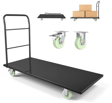 VEVOR Carro Plataforma Plegable 1525x700 mm para Trabajo Pesado, Carretilla de Transporte Carga de 907 kg, Carrito Portaequipajes con Plataforma con Ruedas, para Tareas Domésticas, Almacén, Mudanza
