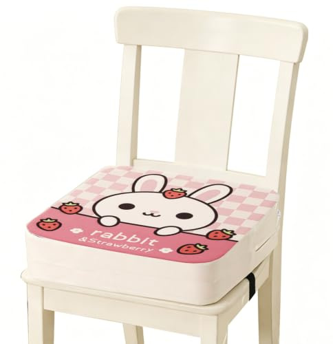 WENAUANG Rialzo Sedia Bambini, Rialzo da Sedia per Bambini, Cartoon Cuscino Rialzo per Bambini Cuscino per Sedia Seggiolino Regolabile Lavabile Smontabile per Sedia da Pranzo auto (Coniglio)