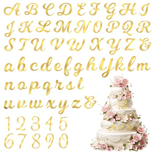 64 Pcs Cake Letters, Gold Acrylic Letters for Cake, A-Z Letter, 0-9 Number Custom Cakes Topper for Wedding Anniversary Birthday Supplies (Gold)