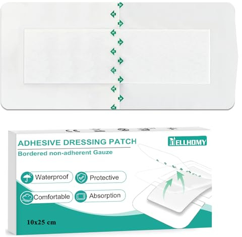 Groß Duschpflaster Wasserfest Steril 10x25cm für Dusche, Einzeln verpackt | 10 Stück Steriler Wundverband mit Saugkissen, Transparente Wasserdichte Wundverband für Sport Schwimmen