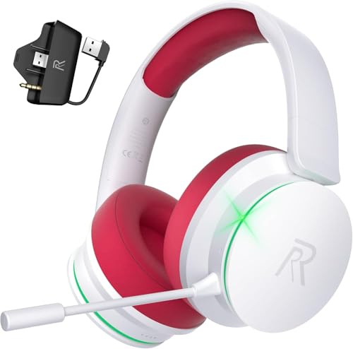 Wireless Gaming Headset for Xbox Series X|S, Xbox One, PS5, PS4, Bluetooth 5.3 Wireless Gaming Headphone, PC Headset with Noise Cancelling Microphone, 3D Surround Sound, 45H Battery, White Red Color