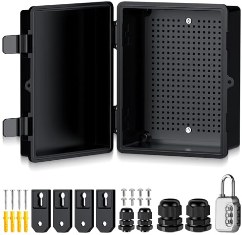 EYPINS Vattentät fördelningsbox IP67, kopplingsdosa vattentät ABS-plasthölje utomhus eluttag, elbox, ellåda med monteringstillbehör 22 x 17 x 11 cm | Svart kopplingsskåp