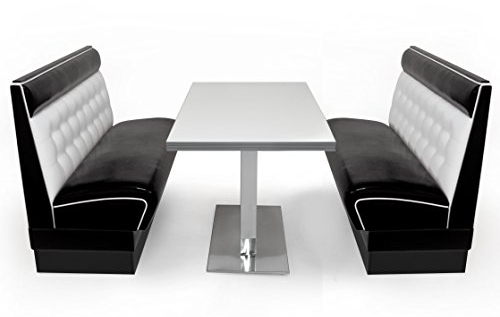 möbelland24 American Diner Set schwarz 2X Sitzbank Chicago 120cm + Diner Tisch