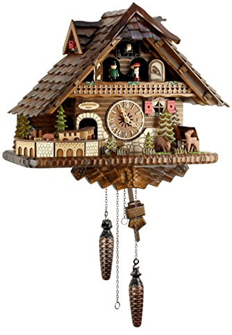 Eble Kuckucksuhr Kuckuckuhr Echtholz NEU batteriebetriebenes Quartzwerk Musik Kuckuckruf Eisenbahn 36cm- 24063