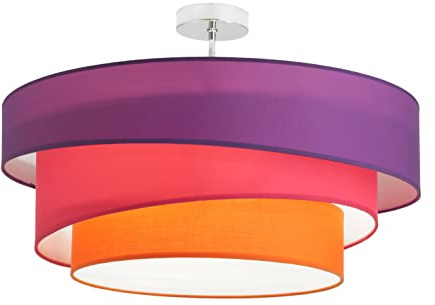 Lindby Textil Deckenleuchte rund 56 cm, Deckenlampe Stoff Violett Pink Orange 3x E27 max. 60W ohne Leuchtmittel Schlafzimmerlampe Wohnzimmerlampe