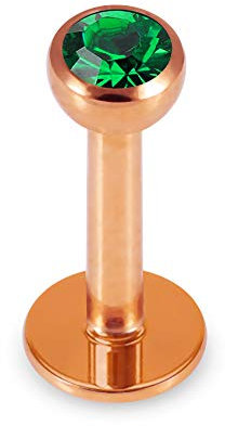 Monster Piercing 3MM Dunkelgr?ner Kristallstein Mit Innengewinde Kugel mit 16 Gauge - 8MM L?nge Rotgold Chirurgenstahl Madonna Labret Schmuck
