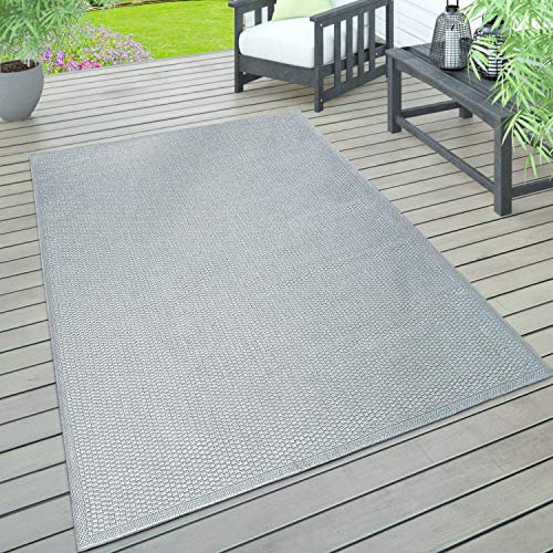 Paco Home In- & Outdoor Teppich wetterfest für Garten, Terrasse & Balkon flachgewebt in Moderner Sisaloptik einfarbig pflegeleicht & UV-beständig, Grösse:200x280 cm, Farbe:Grau