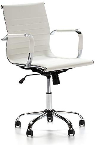 VS Venta-stock Fauteuil de Bureau Croma inclinable Blanc,Cuir Synthétique, Chaise Executive avec accoudoirs et Coussin rembourré, Hauteur réglable, Design Ergonomique.