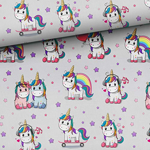 je 50x150cm Einhorn & Regenbogen Babystoffe zum Nähen in Meterware - Mädchen Kinderstoffe - Stoffe für Kinder & Baby - Premium Baumwollstoff - Kinderstoff mit Tiere - Sterne Stoff Baumwollstoffe