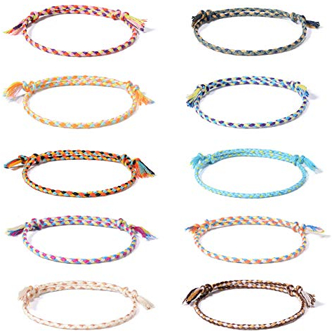 VU100 10 Stück Freundschaft Armbänder für Frauen Mädchen Handgefertigt Geflochten Wickelarmband Mehrfarbig Gewebte Dünn Saiten, Weihnachten Geschenk