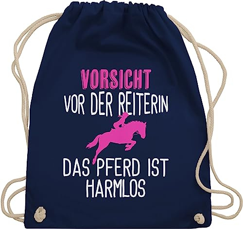 Shirtracer Turnbeutel Rucksack - Pferde Geschenk und Reiten Zubehör - Vorsicht vor der Reiterin fuchsia/weiß - Unisize - Navy Blau - beutel mit pferden sprüche reit zubehöhr pferd das ist harmlos
