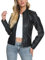 Fahsyee Chaquetas de cuero con cremallera para mujer, abrigo de piel sintética para motociclista, negro (Deep Black), XL