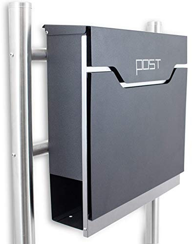 BITUXX Freistehender Design Standbriefkasten Briefkastenanlage Hausbriefkasten Postkasten Edelstahl mit Zeitungsfach Einwurf und Front Anthrazit Graphit Optik