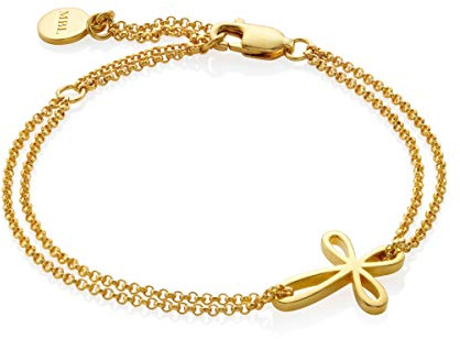 Molly Brown London 18ct Gold Plated Signature Cherish Cross Bracelet. Ideal for Christening, Holy Communion Gifts for Girls, Flower Girl and Bridesmaids Gifts