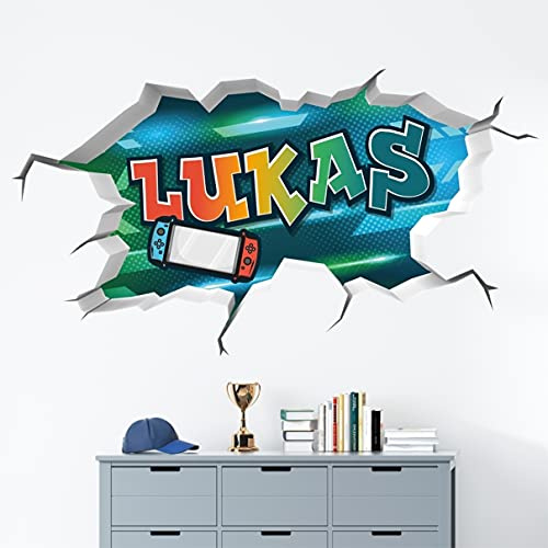 tjapalo® v170 Cooles gamer Jungen Wandtattoo Junge Name wandtattoo gamer graffiti Wandtatoo Kinderzimmer Junge mit Wunschname, Größe: B100xH58cm