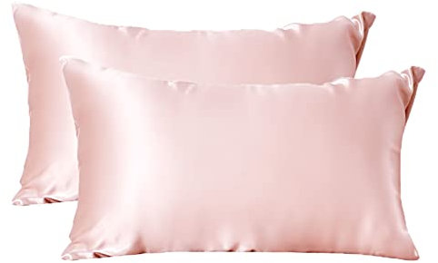THXSILK 25 Momme Seide Kopfkissenbezüge 2er Set für Haare und Haut - Luxus Reine Seide Kissenhülle Reißverschluss - 2 Stück, Rosa, 40x60cm