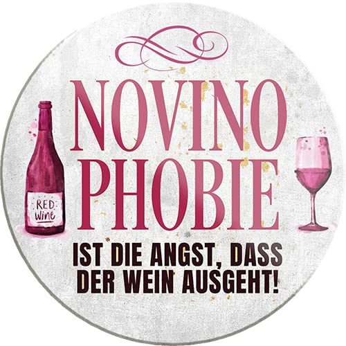 schilderkreis24 - Lustiger Wein Spruch Magnet “Novino Phobie“ Deko Kühlschrankmagnet witzige Geschenkidee Weinkeller Weinbar Weinlaube 8x8 cm