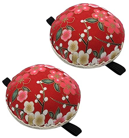 2 Packungen Nadelkissen für Handgelenk Nähen Nadelkissen Nadelhalter Vintage bedruckte Stoff Nadelkissen für DIY Handwerk Nähmaschine Zuhause (rot)