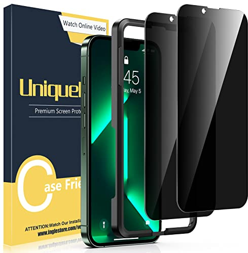 UniqueMe Full Screen Sichtschutz für iPhone 13/13 Pro/14/16e Panzer Schutz Glas [9H Härte], [Bläschenfrei, Kratzfest] Schutzfolie 2 Stück mit Positionierhilfe
