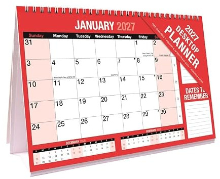 V-VAPE 2027 Freestanding Flip Calendar, Month-to-View Desktop Planner with Notes Section, Standing Desk Calendar for Home, School & Office Organization, 12-Month Display