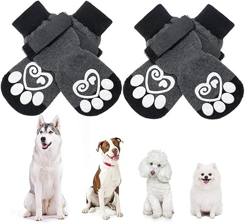 KOOLTAIL Hundesocken, rutschfest, für Hunde, Pfotenschutz, 2 Paar, verstellbare Hundesocken für Haustiere, draußen und drinnen, x-klein