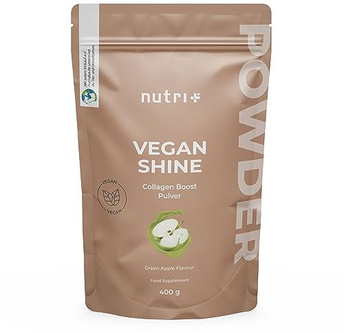 Nutri + Vegan Collagen Pulver Formation Support - für Kollagenbildung - mit Hyaluronsäure + Vitamin C für Haut, Haare, Nägel - 400 g Grüner Apfel