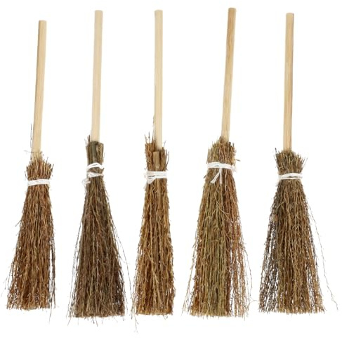Toyvian Mini Hand-Woven Broom Dollhouse Decor 5 pack Dollhouse Decor Broom Props Simulation Decorative for Miniature Scene Photography Home Kids Play Fairy Tale Display