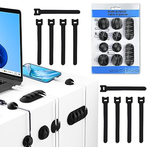 Nestling Cable Holder Clips 10Pcs, Cable Clips Ties Straps10Pcs, Management Self Adhesive, Cable Tidy Wire Clips, Cord Organizer for Car, Office and Home Holder Cord Organiser -Black