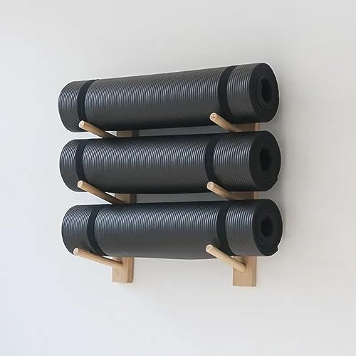 SUYUDD Wandhalterung für Yogamatten aus Holz, Wandregal-Organizer für Schaumstoffrollen, Fitness-Organizer zum Aufhängen an der Wand aus Holz für Zuhause, Fitnessstudio, Schule, Büro