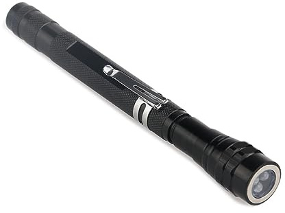 Lampe Torche Télescopique LED 3 Fonctions en Aluminium Noir | Tête Flexible, Aimantée aux Surfaces Métalliques, pour Récupérer Objets, Piles Lr44 Incluses