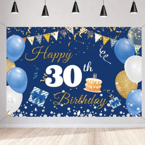 30. Geburtstag Deko Männer/Frauen, 30. Geburtstag Banner Blau Stoff Schild Plakat Hintergrund Banner Mann Geburtstagsfeier Deko