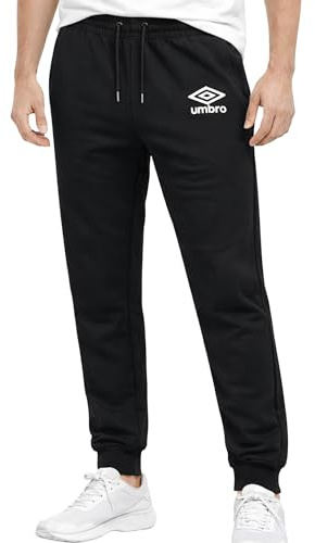 Umbro - Pantaloni della Tuta Lunghi, Joggers in Cotone Leggero per Uomo, Sportivi Leggeri Ideali per Casa, Palestra, Corsa, attività Sportiva, Jogging e Tempo Libero (XL, Nero)