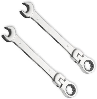 Leliafleury 2 llaves de trinquete de 9 mm, llave combinada, llave métrica de acero cromo vanadio pulido CR-V, 72 dientes, caja y anillo de extremo abierto, herramienta para bicicleta en casa
