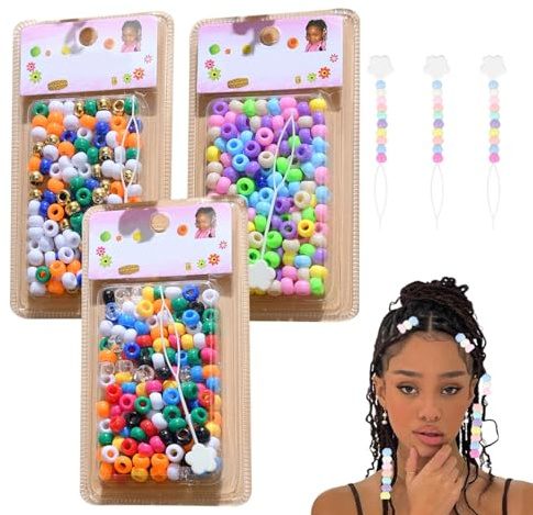 400PCS / Set Hair Perles pour tresses Perles de cheveux pour enfants Perles de filles pour les cheveux Perles de cheveux multicolo