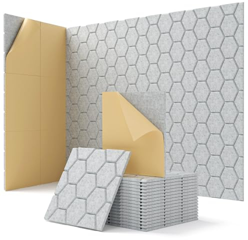 Schallabsorber Selbstklebend, Akustikplatten Gaming, Filz Acoustic Panels für Wand, Decke, Tür, Akustikpaneele Grau, Tonstudio, Wohnzimmer, Kinderzimmer, Buero, 18 Stück, 30 x 30 x 0,9cm