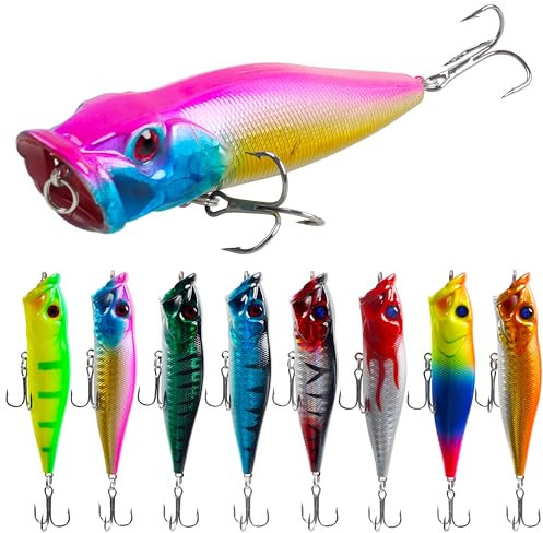 Popper-Angelköder-Set, 8 Stück Salzwasser-Köder, harte Köder, Barsch, Angelköder, Schwimmköder, Bleistift-Popper, Schwimmköder für Barsch, Forelle, Zander, Süßwasser, Salzwasser