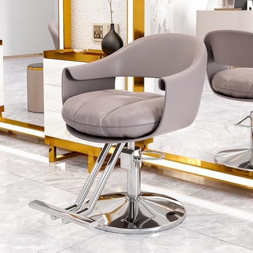 RVUEM FrisöRstuhl, Friseurstuhl, Heimfriseur Friseursalon Stuhl, Mit Hochleistungs Hydraulikpumpe, 360° Schwenkbares Beauty GeräT, FüR Friseur,Grau,01