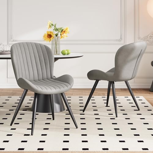 Hawthyhome Lot de 2 chaises Salle à Manger ergonomiques avec accoudoirs, Assise rembourrée imperméable, Pieds en métal Gris Clair