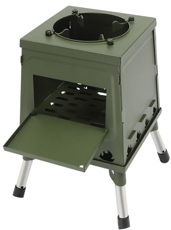 Hornillo de madera portátil, estufa de camping al aire libre, estufa de acero al carbono, pequeña estufa de leña para camping, camping al aire libre, calentador de picnic (verde)