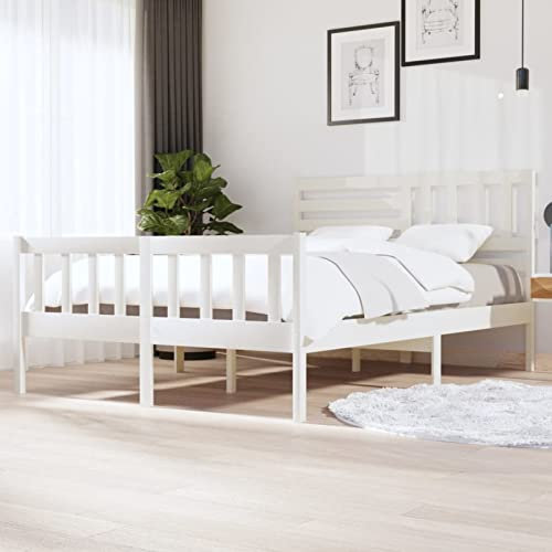 Chaduof Massivholzbett Weiß 140x200 cm, Familienbett, Bed Frame, Bettstell, Bettrahmen, Jugendbett, Schlafzimmer Bett, Bettgestell - 3101154