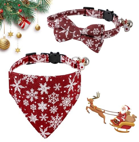 2 Stücke Schneeflocken-Dreieck Hundehalstuch-Halsband Weihnachts-Dreieckslätzchen süßes rotes Verstellbares Welpenhalsband Fliege Haustier-Party-Dekoration Outfit für kleine mittelgroße große Hunde