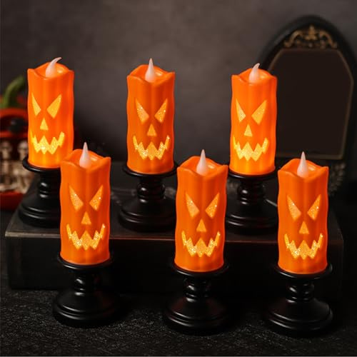 6 Pezzi Halloween Candela LED Portacandele, Luci Halloween Zucca Luminosa, Lanterne Halloween Luce, Halloween Decorazioni Casa Notturna, Lanterna Halloween Interno e Esterno Addobbi Giardino Lampada
