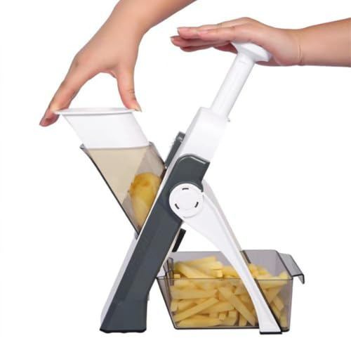 Artefact de hachage réglable en toute sécurité pour la cuisine, coupe-julienne pour la cuisine, trancheuse de pommes de terre, coupe-légumes réglable avec récipient, hachoir multifonctionnel 4 en 1