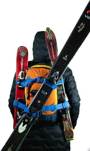 Ski Squadron Quad: Multi-Ski-/Snowboard-Tragerucksack, 5 Jahre Garantie, First Tracks, Rucksack mit 3 Taschen und Riemen für bis zu 4 Sets Skier/Snowboards, 28 x 17 x 50 cm, Mehrfarbig