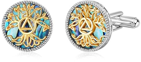 Manschettenknöpfe Nüchternheit Lebensbaum 925 Sterling Silber Abalone AA Manschettenknöpfe Lebensbaum Nüchternheits Schmuck Genesungs Geschenke für Männer