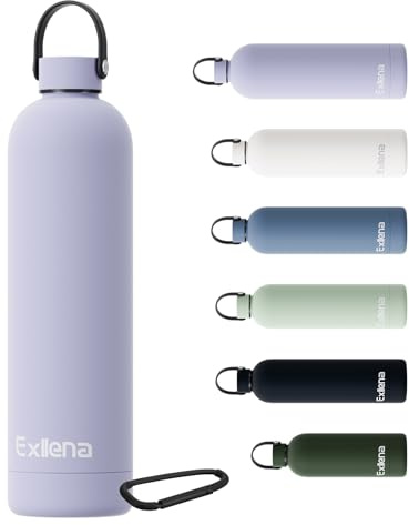 Exllena Botella Termica 1 litro – Botella Agua Acero Inoxidable 304, Garrafa Termica para Agua Fría y Caliente, 100% Estanco con Asa y Gancho – Ideal para Viajes, Gym y Exterior